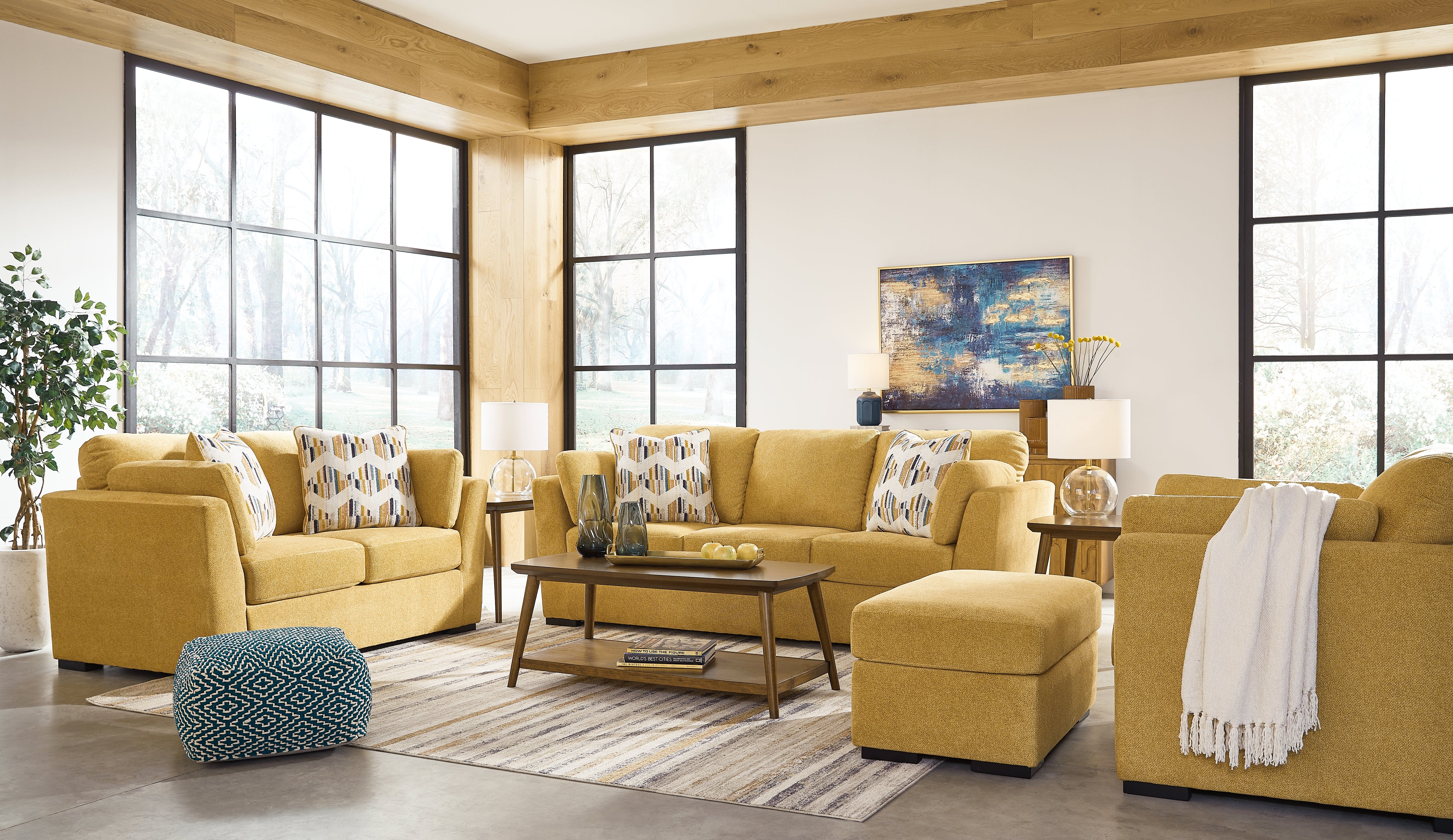Furniture City Laplace - Ashley Furniture - Keerwick Sofa, Loveseat, Oversized Chair and Ottoman - Sofa, Loveseat, Oversized Chair and Ottoman / Sunflower - 67506U3