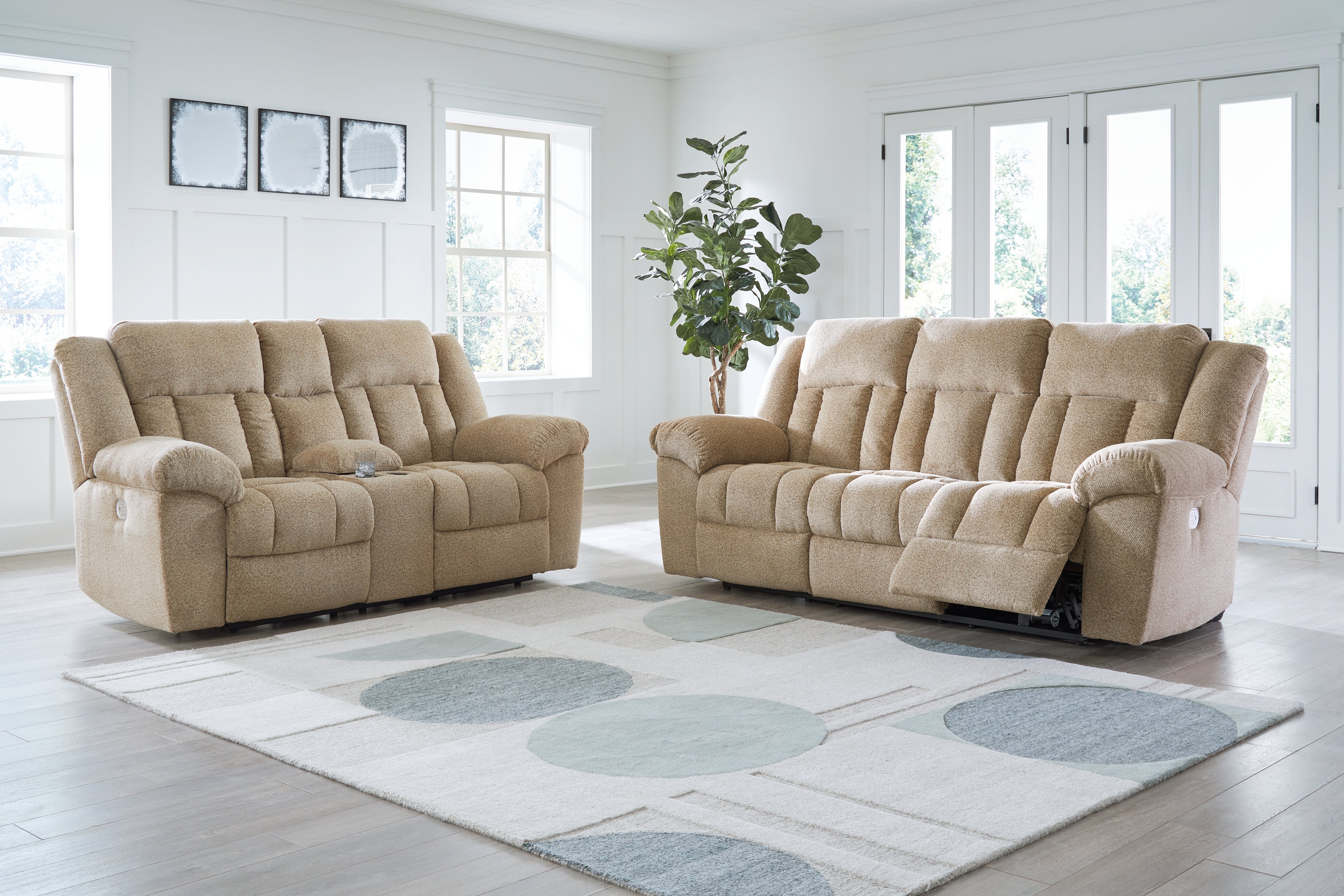 Furniture City Laplace - Ashley Furniture - Tip-Off Power Reclining Sofa and Loveseat - Power Reclining Sofa and Loveseat / Wheat - 69305U1