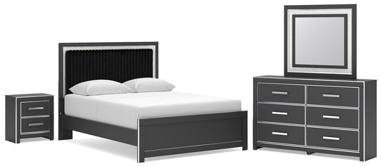 Zuraleus - 4 Pc. - Queen Upholstered Bed With Roll Slats, Dresser, Mirror And Nightstand - Black