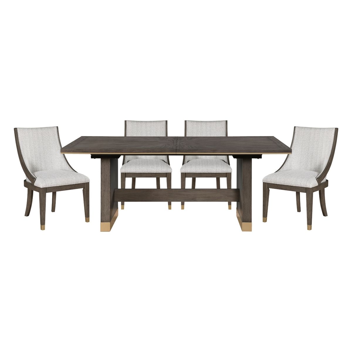 Griffin - 5 Piece Set (Table & 4 Arm Chairs) - Dark Brown / Pearl Silver