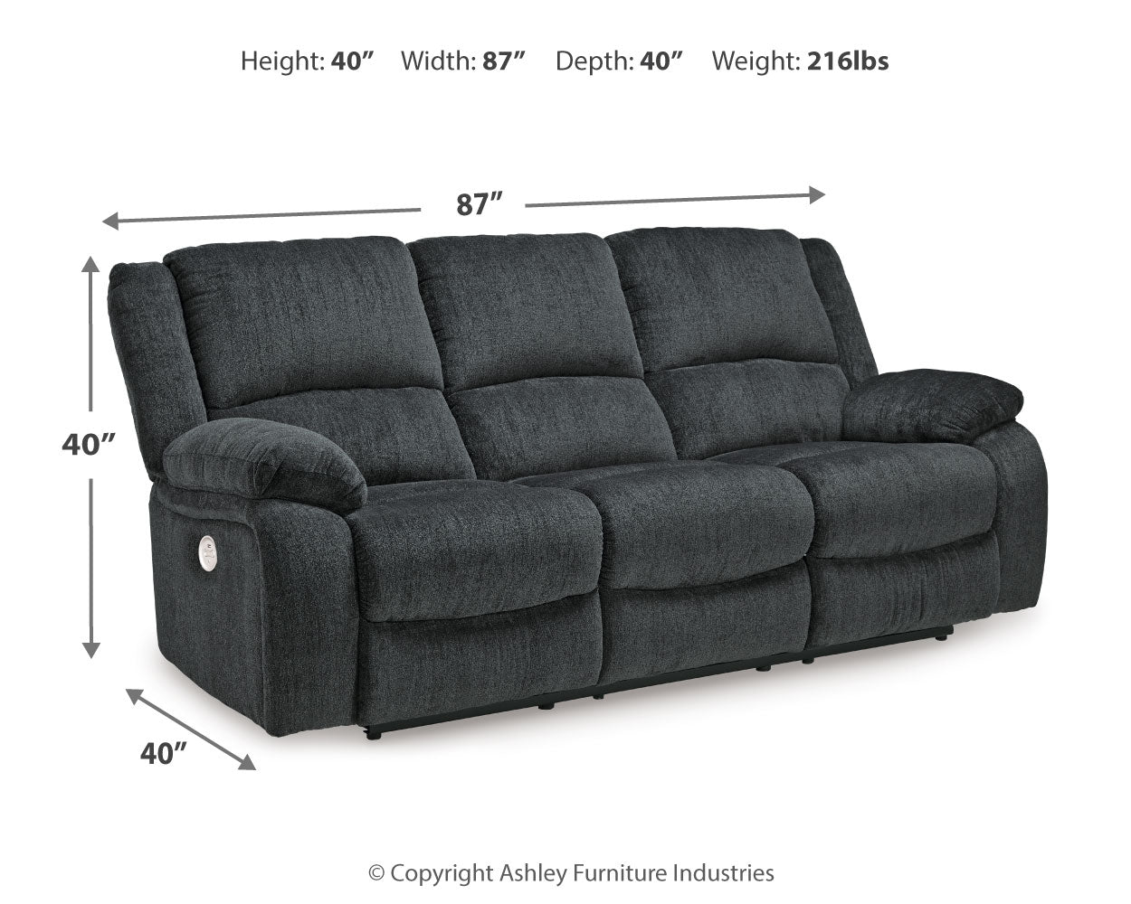 Furniture City Laplace - Ashley Furniture - DraycollLiving Room - Reclining Power Sofa / Slate - 7650487