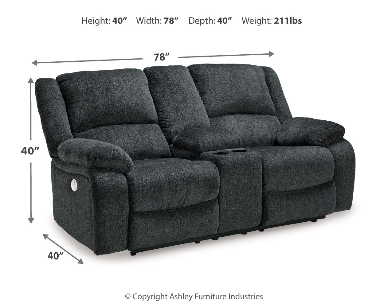 Furniture City Laplace - Ashley Furniture - DraycollLiving Room - DBL REC PWR Loveseat w/Console / Slate - 7650496