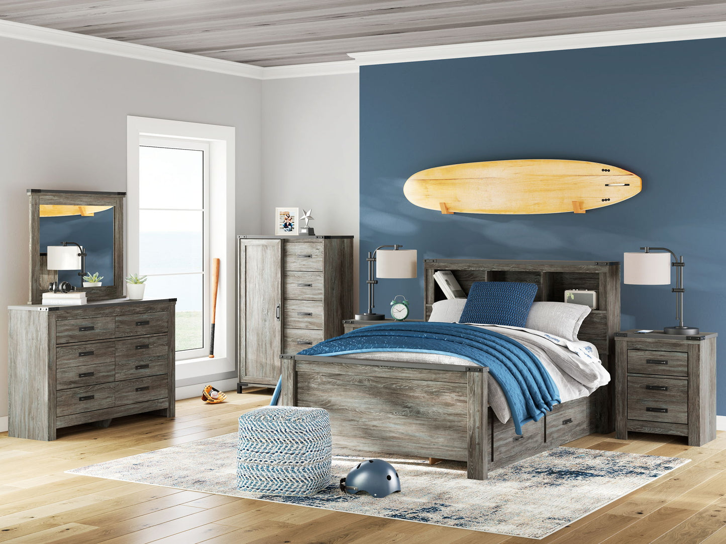 Frandern - Bookcase Panel Bedroom Set With Storage