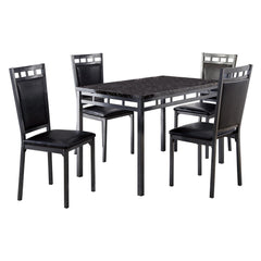 Olney - 5 Piece Dinette Set With Faux Marble Top - Black / Dark Brown