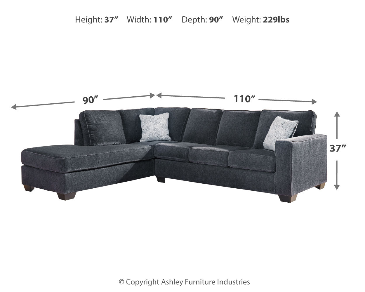 Furniture City Laplace - Ashley Furniture - Altari Sectionals - RAF 2-Piece Sectional with Chaise / Slate - 87213S1