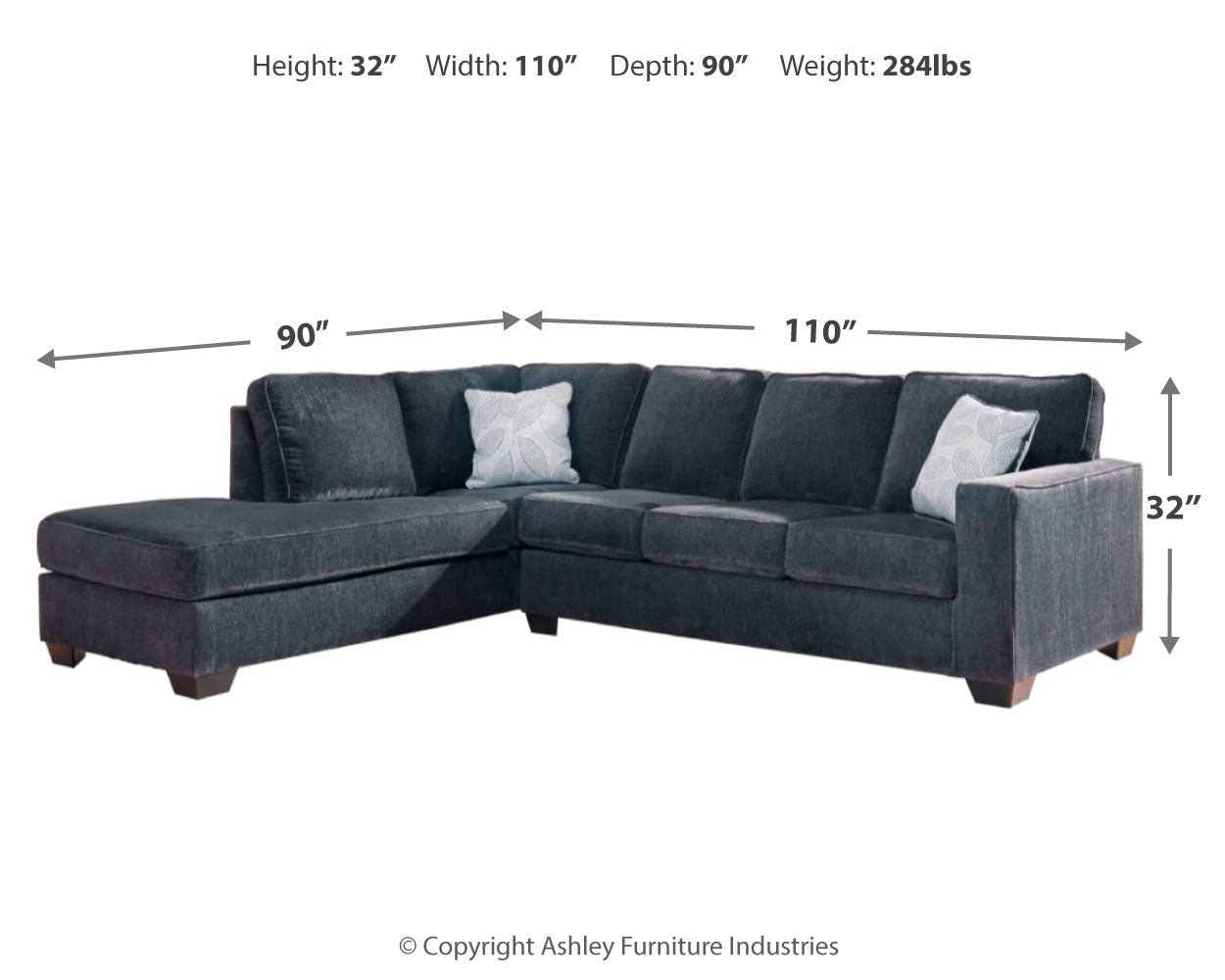 Furniture City Laplace - Ashley Furniture - Altari Sectionals - RAF 2-Piece Sleeper Sectional with Chaise / Slate - 87213S4
