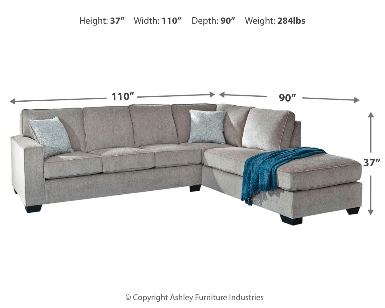 Furniture City Laplace - Ashley Furniture - Altari Sectionals - 2-Piece Sleeper Sectional with Chaise / Alloy - 87214S3