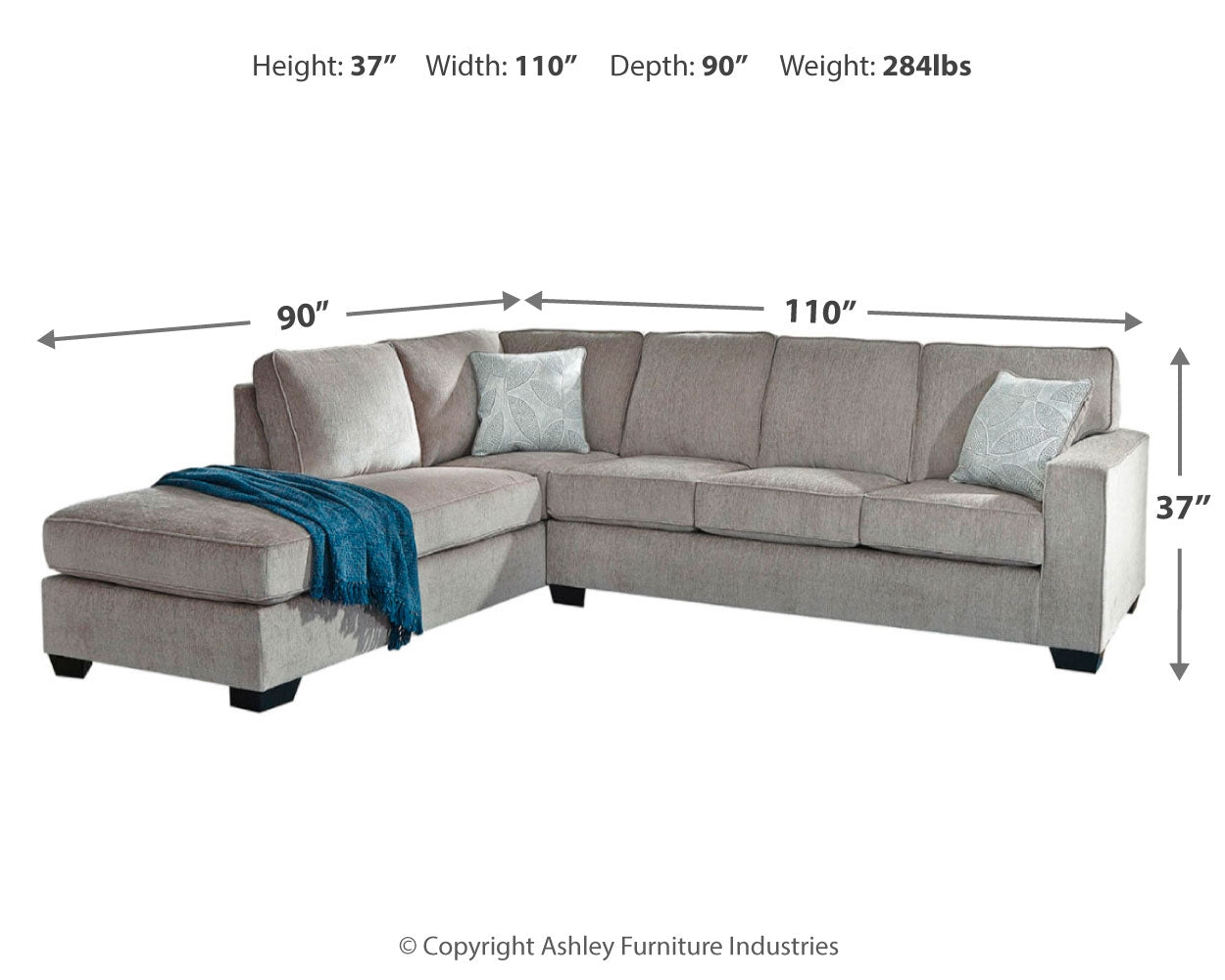 Furniture City Laplace - Ashley Furniture - Altari Sectionals - 2-Piece Sleeper Sectional with Chaise / Slate - 87214S4