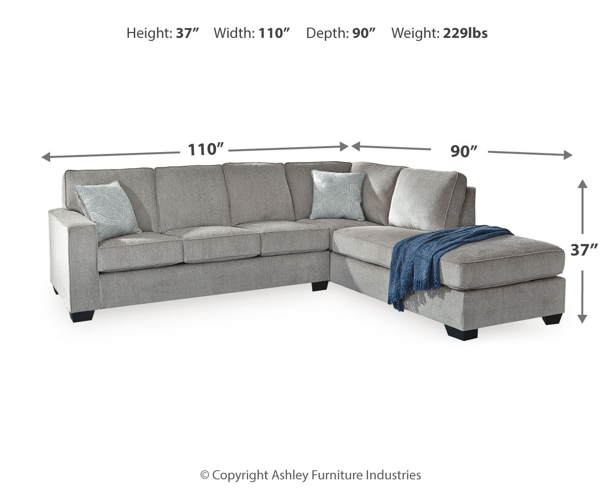Furniture City Laplace - Ashley Furniture - Altari Sectionals - 2-Piece Sleeper Sectional with Chaise / Slate - 87213S3