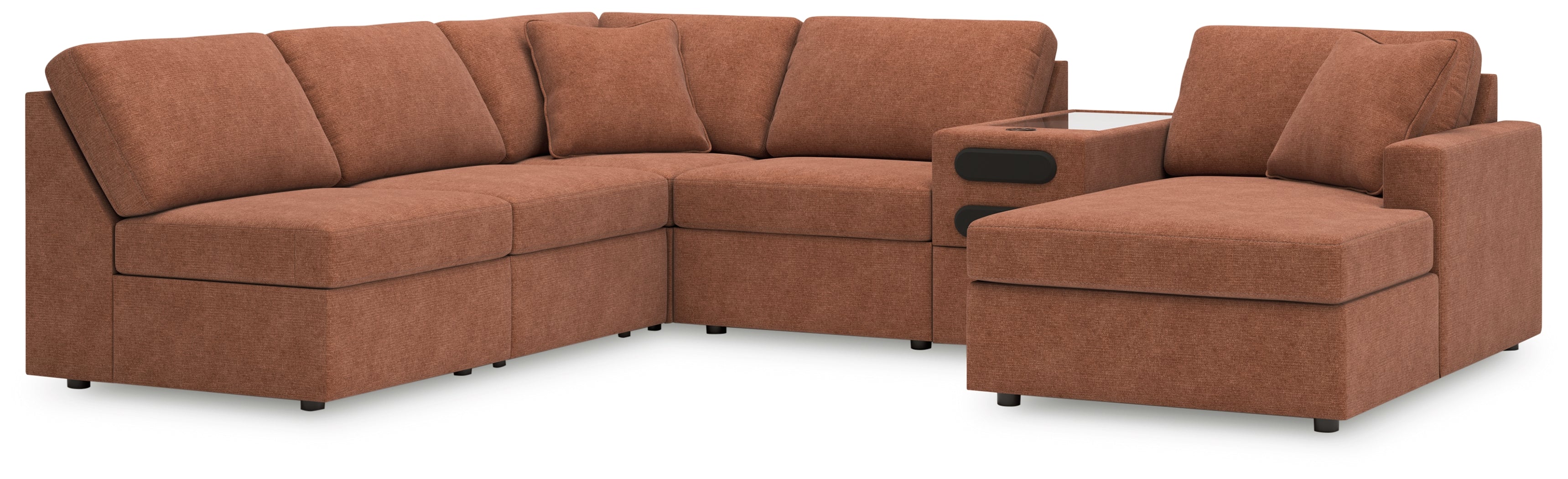 Furniture City Laplace - Ashley Furniture - Modmax 6-Piece Sectional with Chaise - 6-Piece Sectional with Chaise and Audio Console / Spice - 92102S25