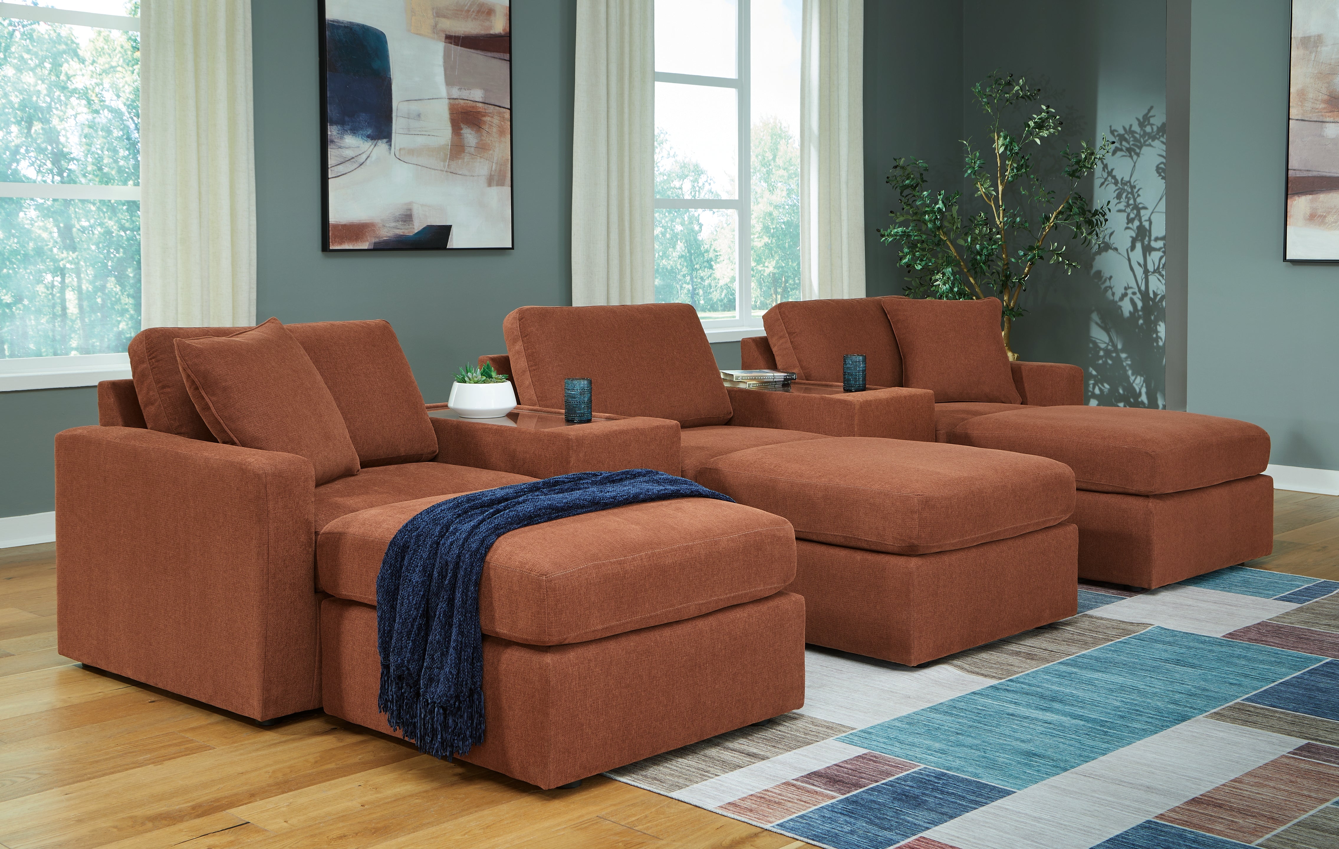 Furniture City Laplace - Ashley Furniture - Modmax 5-Piece Sectional and 3 Ottomans - 5-Piece Sectional and 3 Ottomans / Spice - 92102U19