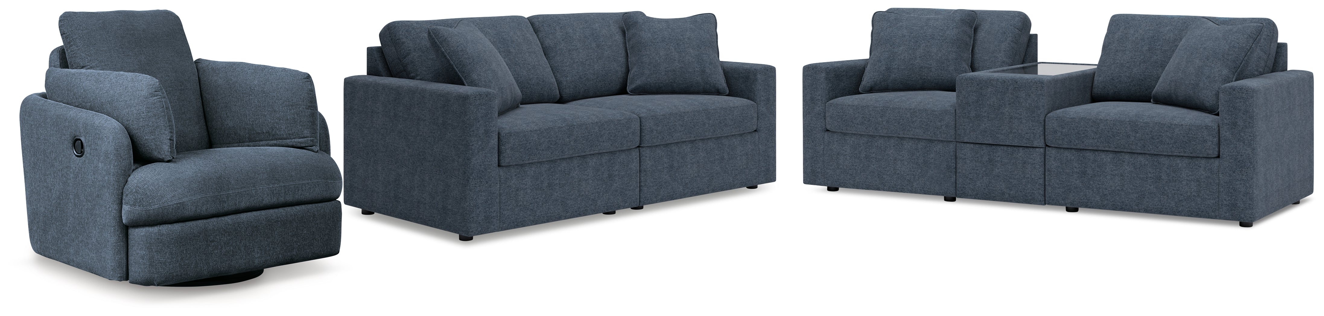 Furniture City Laplace - Ashley Furniture - Modmax 3-Piece Sectional Sofa, 2-Piece Sectional Loveseat and Swivel Glider Recliner - 3-Piece Sectional Sofa, 2-Piece Sectional Loveseat and Swivel Glider Recliner / Ink - 92121U23