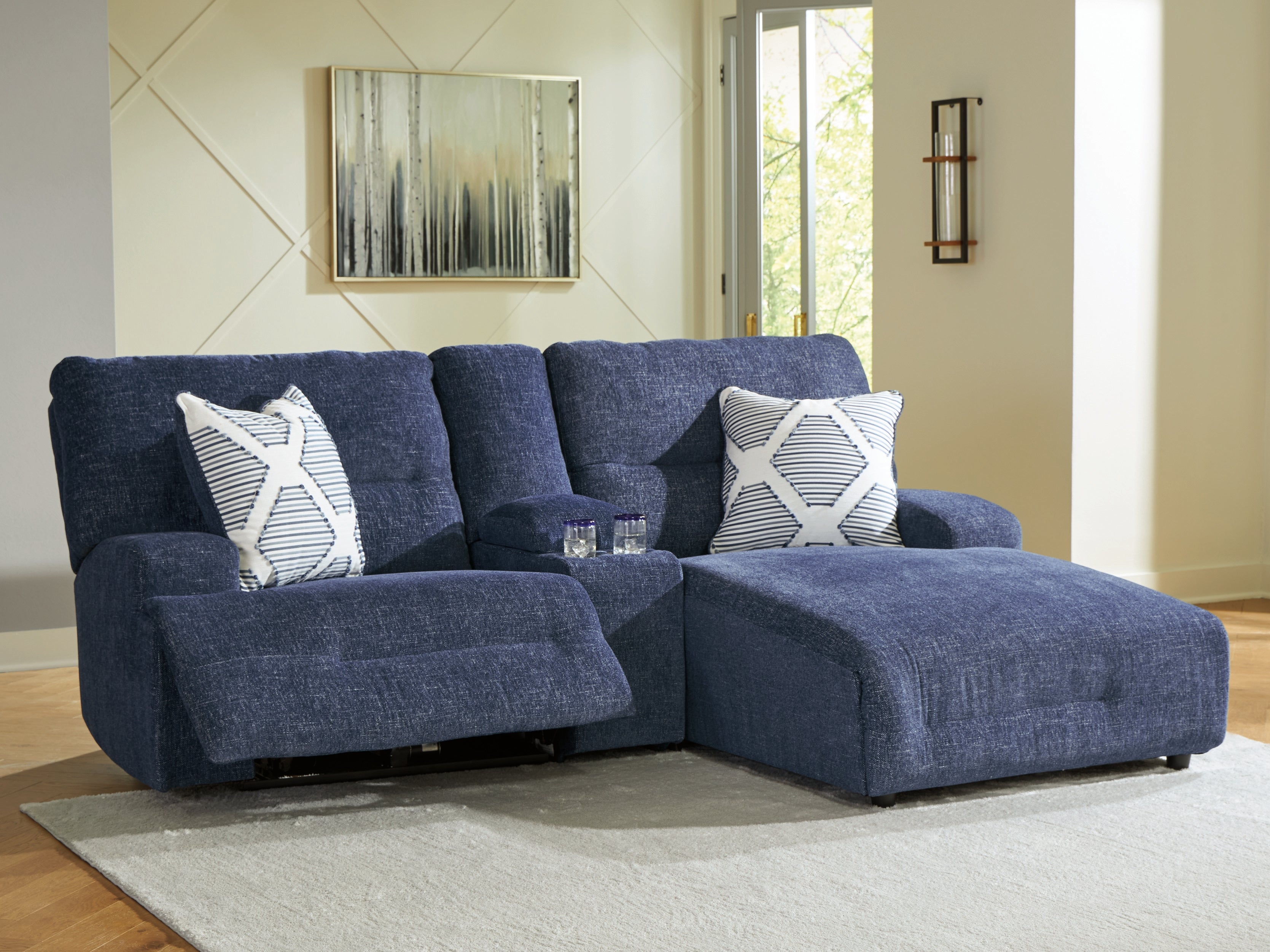 Furniture City Laplace - Ashley Furniture - Acklen Place 3-Piece Power Reclining Sectional Sofa with Chaise - 3-Piece Power Reclining Sectional Sofa with Chaise / Navy - 93607S4