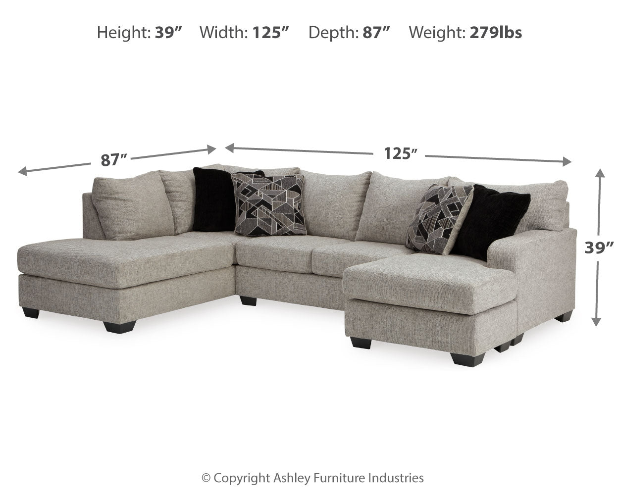 Furniture City Laplace - Ashley Furniture - Megginson Sectionals - RAF 2-Piece Sectional with Chaise / Storm - 96006S2