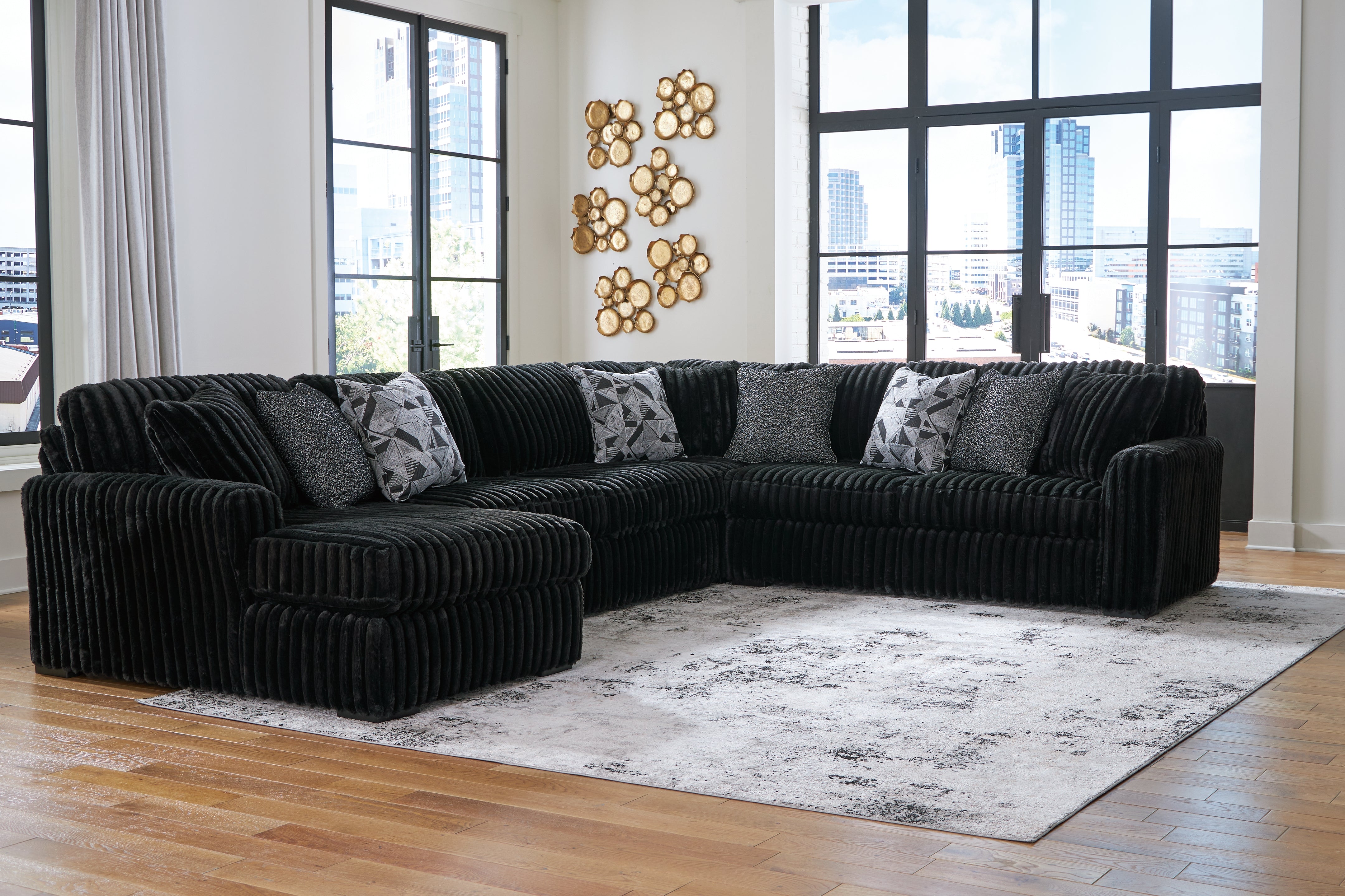 Furniture City Laplace - Ashley Furniture - Midnight-Madness 4-Piece Sectional with Chaise - RAF 4-Piece Sectional with Chaise / Onyx - 98103S4