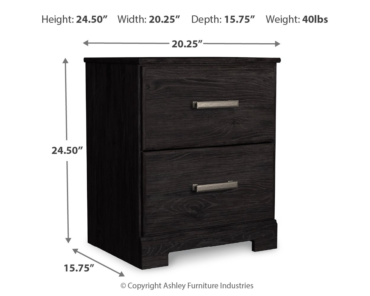 Belachime - Two Drawer Night Stand - Charcoal