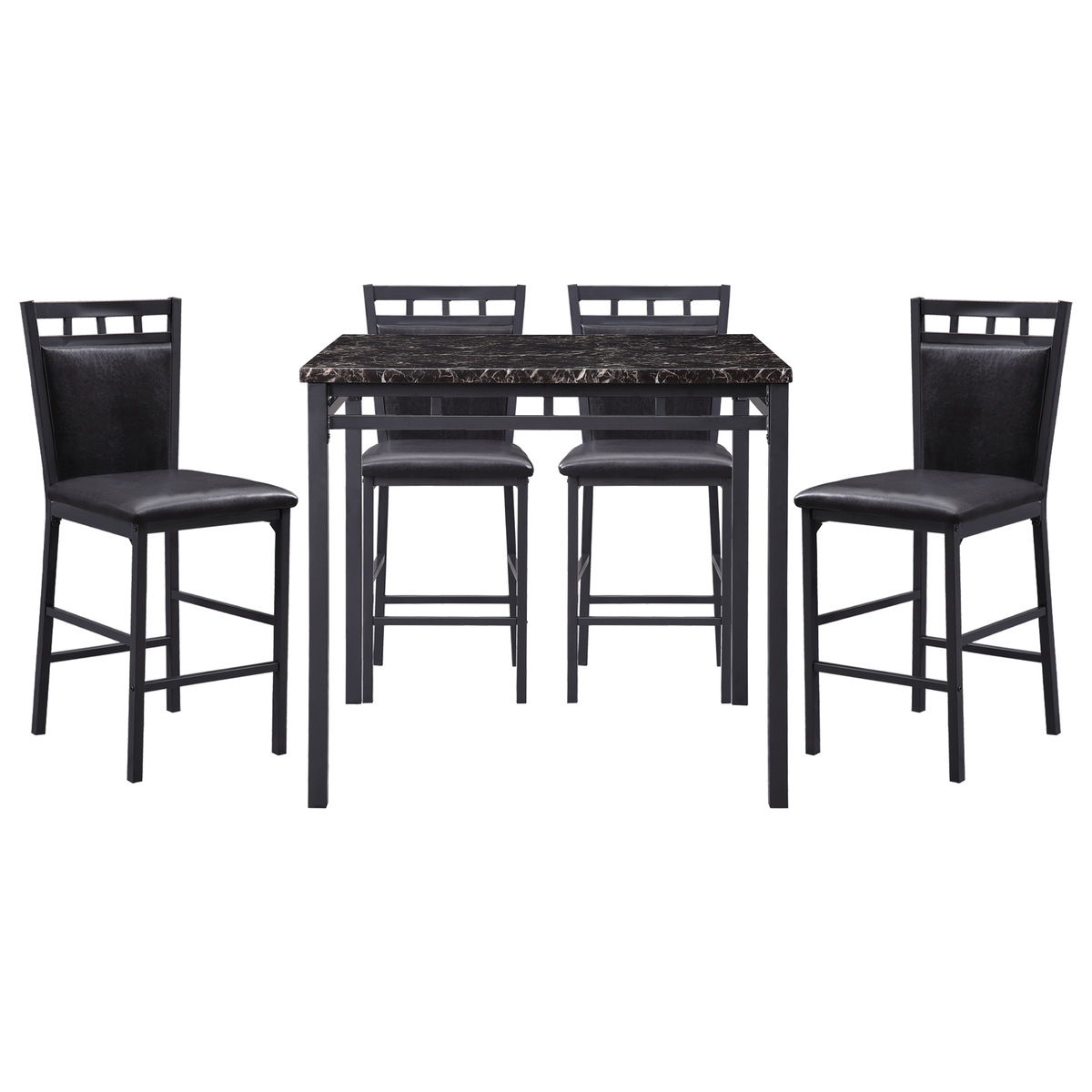 Olney - 5 Piece Counter Height Set With Faux Marble Top - Black / Dark Brown