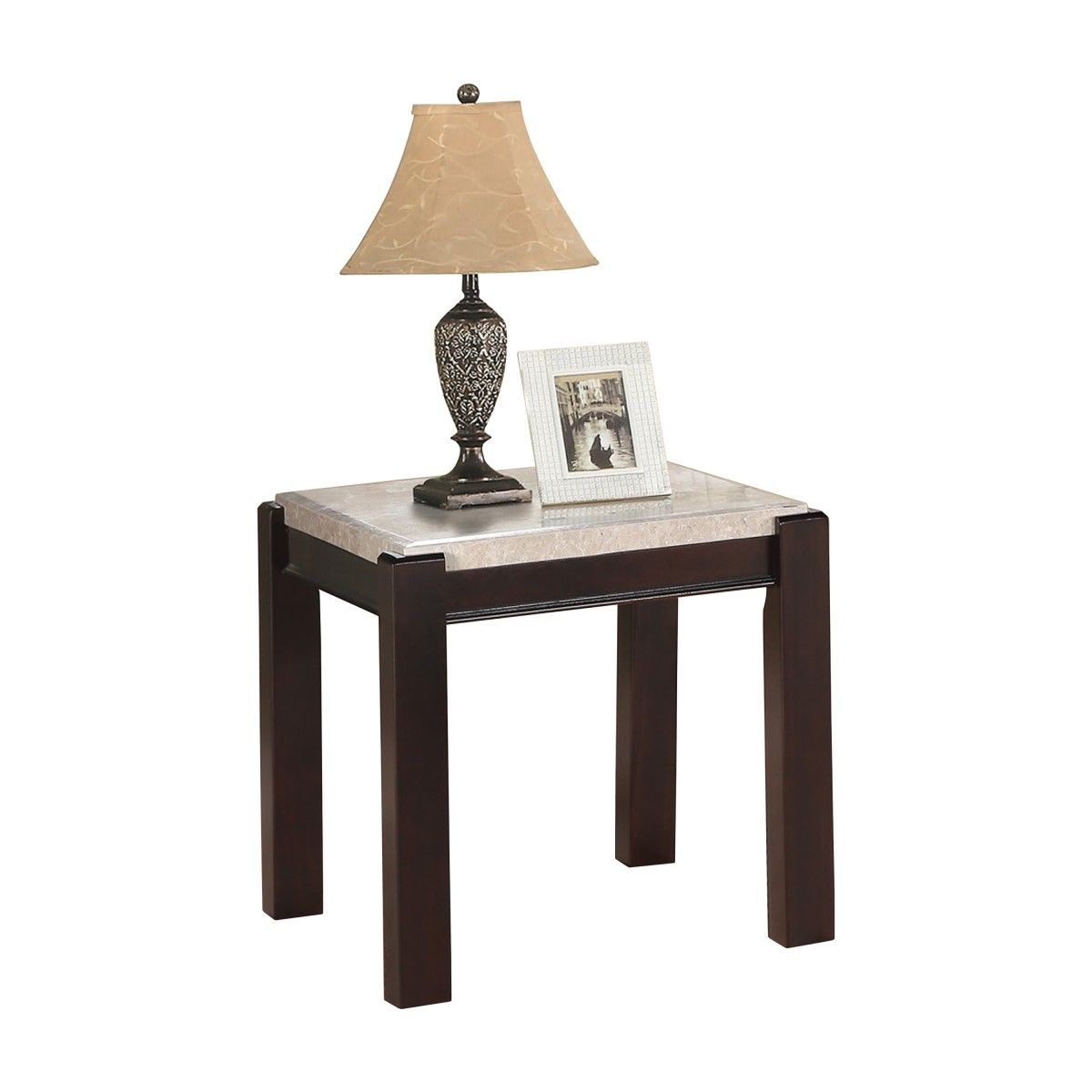 Festus - End Table, Marble Top - Cherry / Taupe