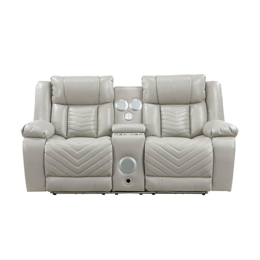 Huron - Power Double Reclining Loveseat With Center Console, Wireless Speakers, LED And Charging Ports