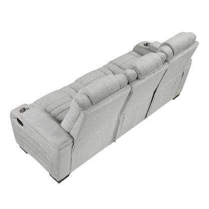 Ronan - Double Reclining Sofa With Center Drop-Down Cup Holders, Storage Arms, Cup Holders, Reading Lights, Magazine Bag, Receptacles, Charging Ports And Led - Gray