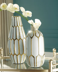 Furniture City Laplace - Ashley Furniture - Mohsen Vase - Vase Set (Set of 2) / Gold Finish/White - A2000135