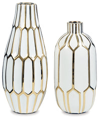 Furniture City Laplace - Ashley Furniture - Mohsen Vase - Vase Set (Set of 2) / Gold Finish/White - A2000135
