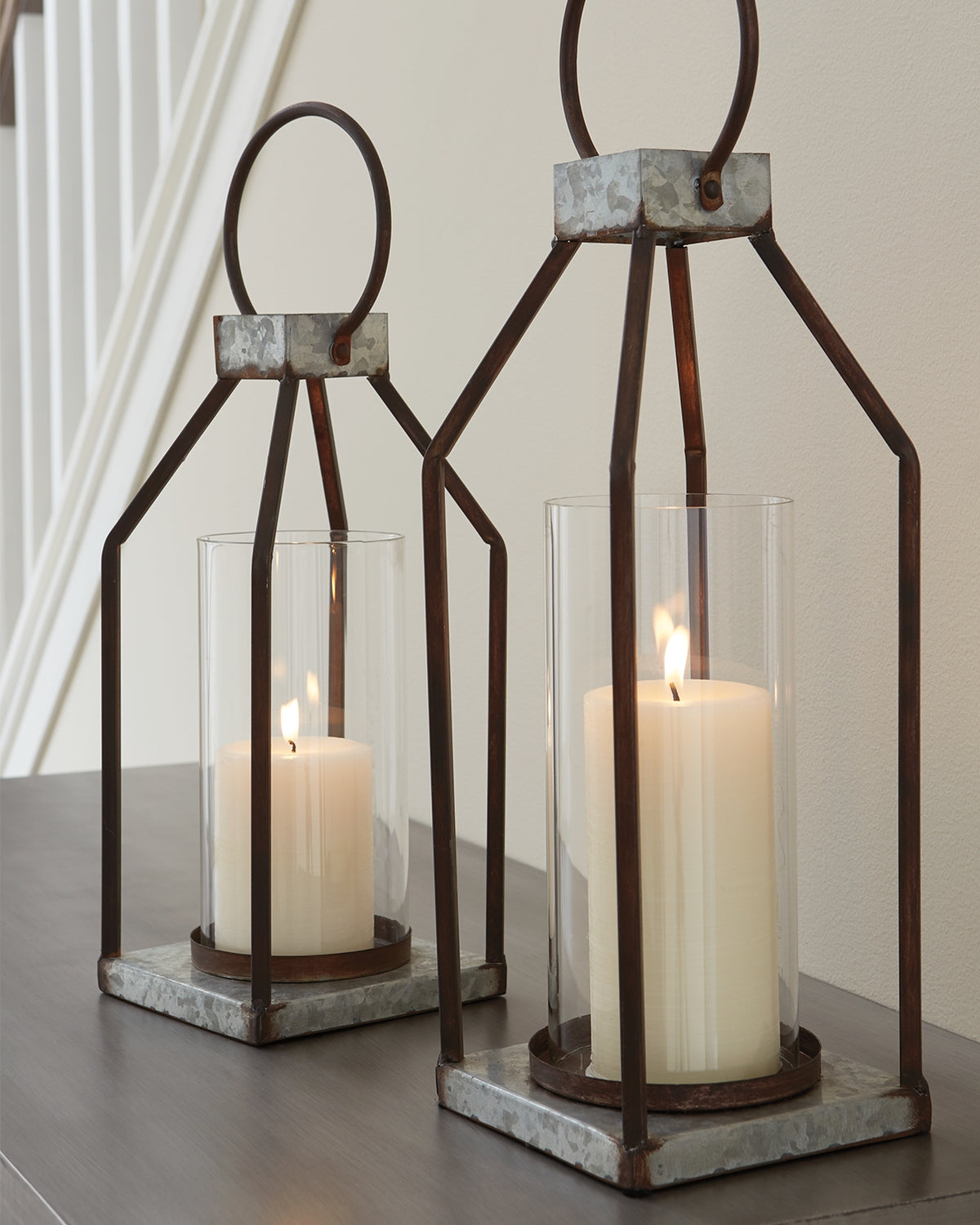 Furniture City Laplace - Ashley Furniture - Diedrick Candle Holder - Lantern Set (Set of 2) / Gray/Black - A2000346