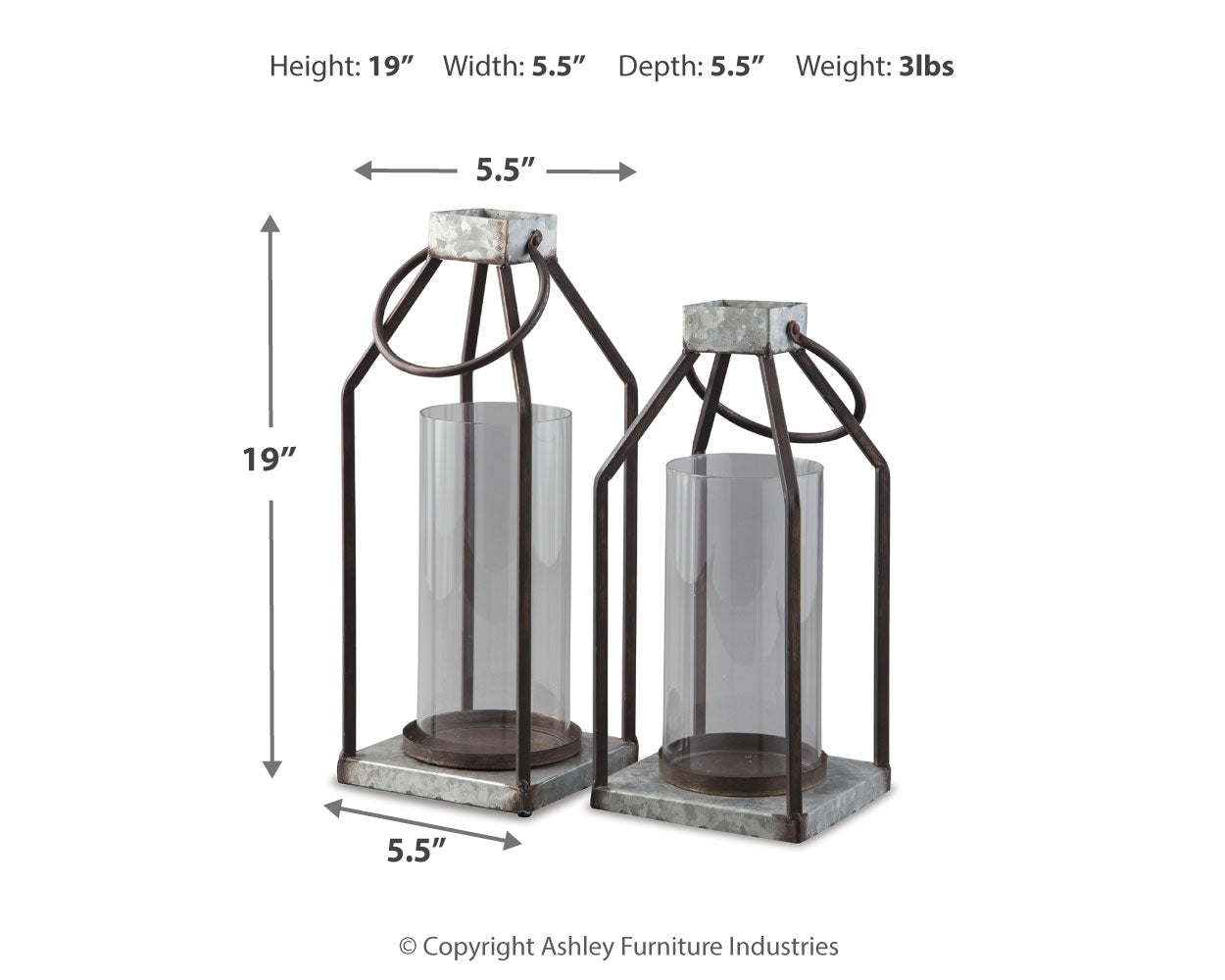 Furniture City Laplace - Ashley Furniture - Diedrick Candle Holder - Lantern Set (Set of 2) / Gray/Black - A2000346