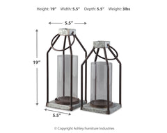Furniture City Laplace - Ashley Furniture - Diedrick Candle Holder - Lantern Set (Set of 2) / Gray/Black - A2000346