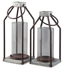 Furniture City Laplace - Ashley Furniture - Diedrick Candle Holder - Lantern Set (Set of 2) / Gray/Black - A2000346