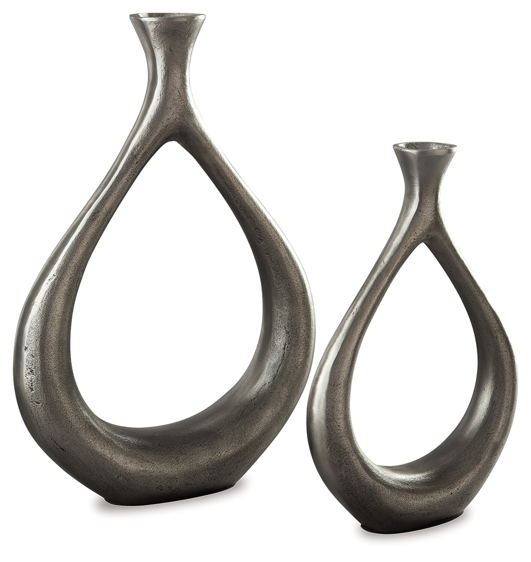 Furniture City Laplace - Ashley Furniture - Dimaia Vase - Vase (Set of 2) (2/CS) / Antique Silver Finish - A2000348