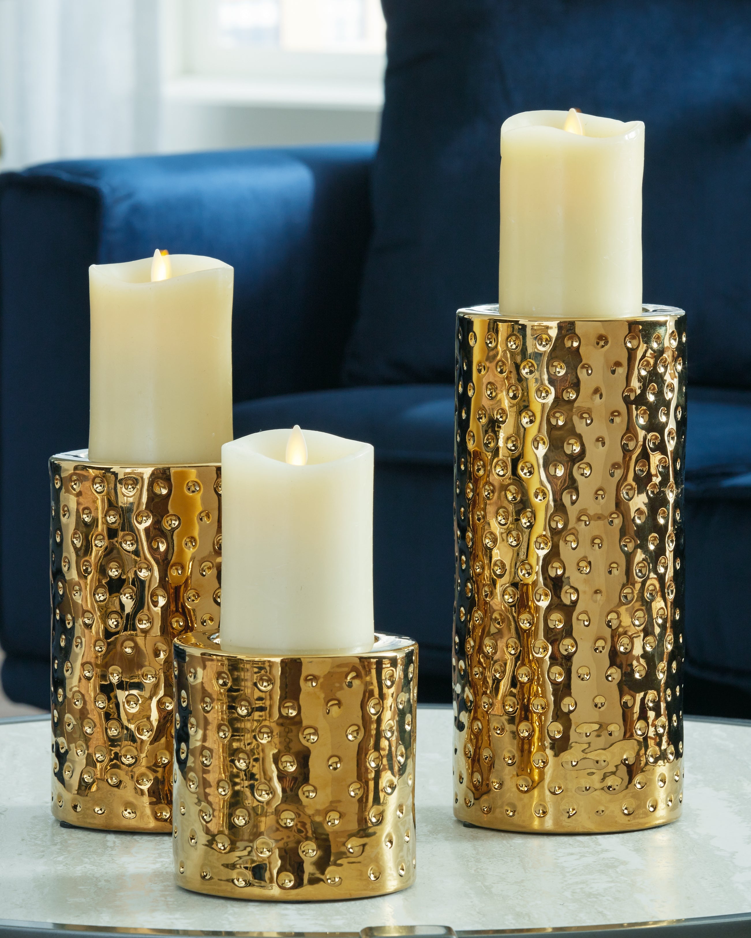 Furniture City Laplace - Ashley Furniture - Marisa Candle Holder - Candle Holder Set (3/CN) / Silver Finish - A2000460