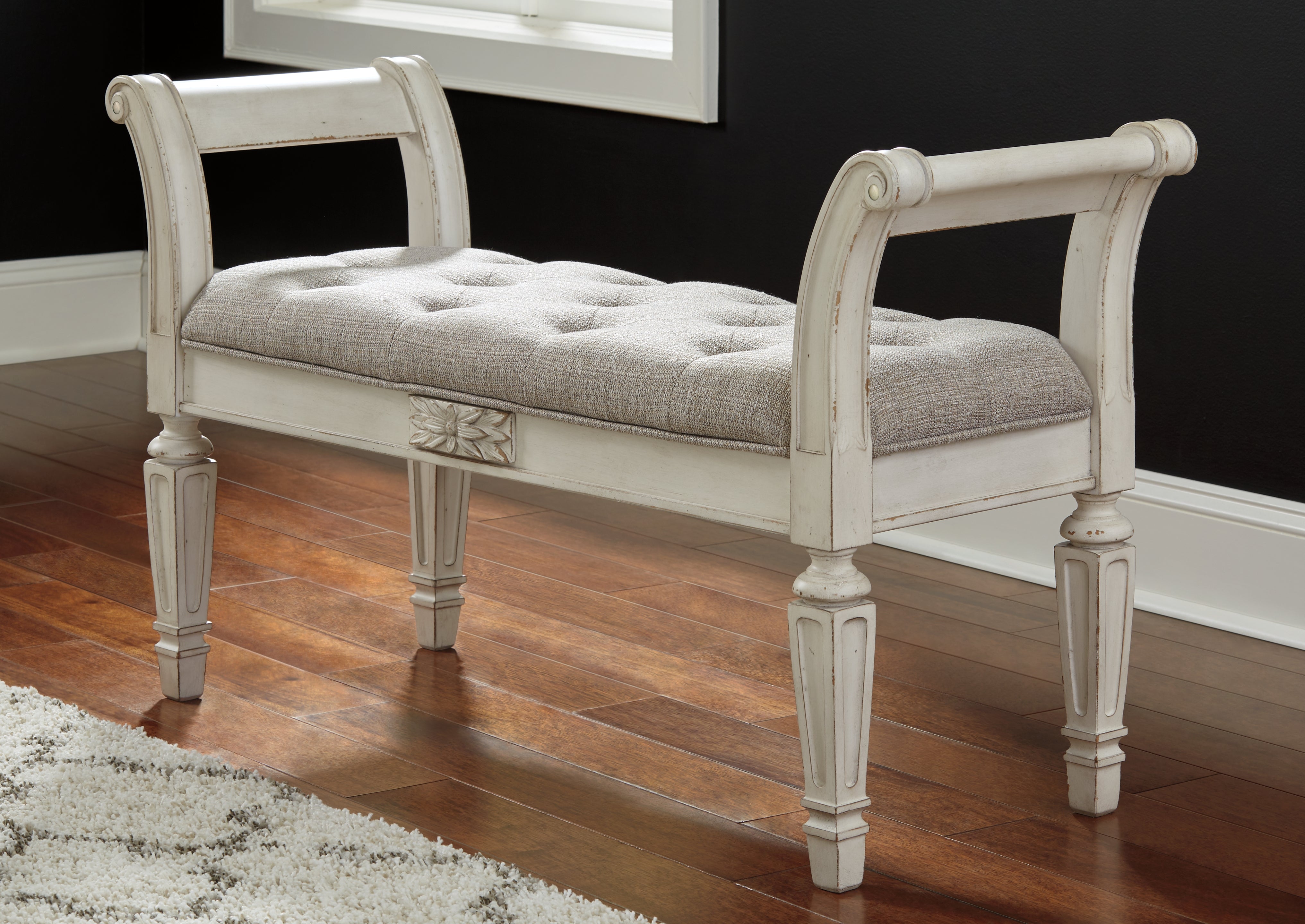 Furniture City Laplace - Ashley Furniture - Realyn Accent Bench - Accent Bench / Antique White / 46"W x 16"D x 26"H - A3000157