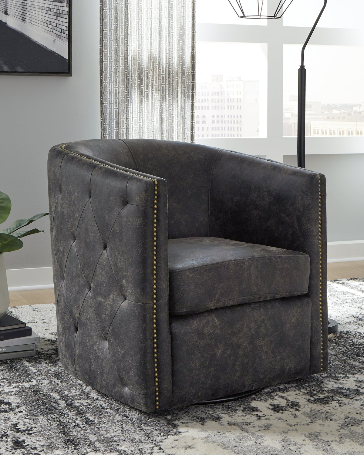 Furniture City Laplace - Ashley Furniture - Brentlow Swivel Accent Chair - Swivel Accent Chair / Distressed Black - A3000202