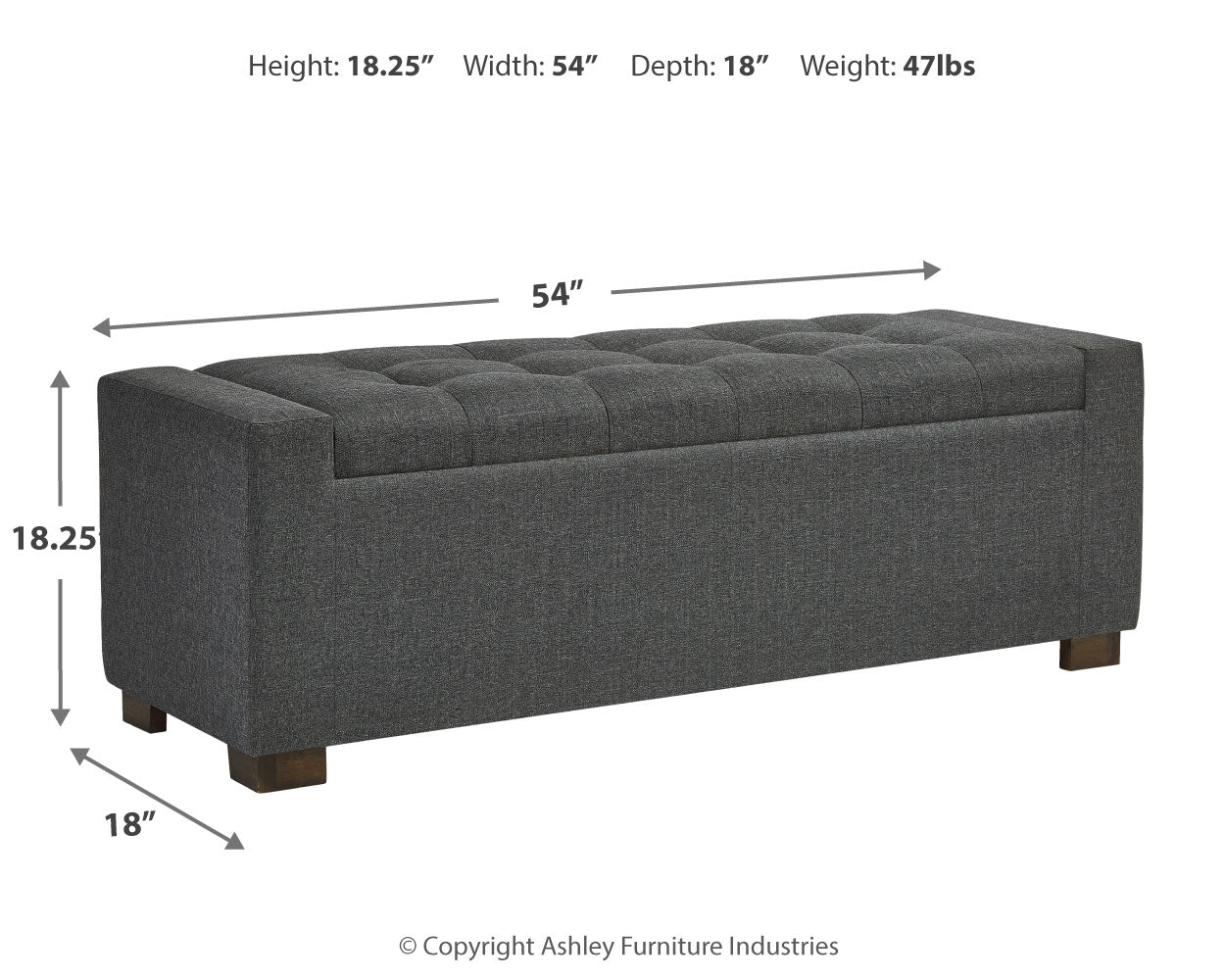 Furniture City Laplace - Ashley Furniture - Cortwell Storage Bench - Storage Bench / Gray / 54"W x 18"D x 18"H - A3000224