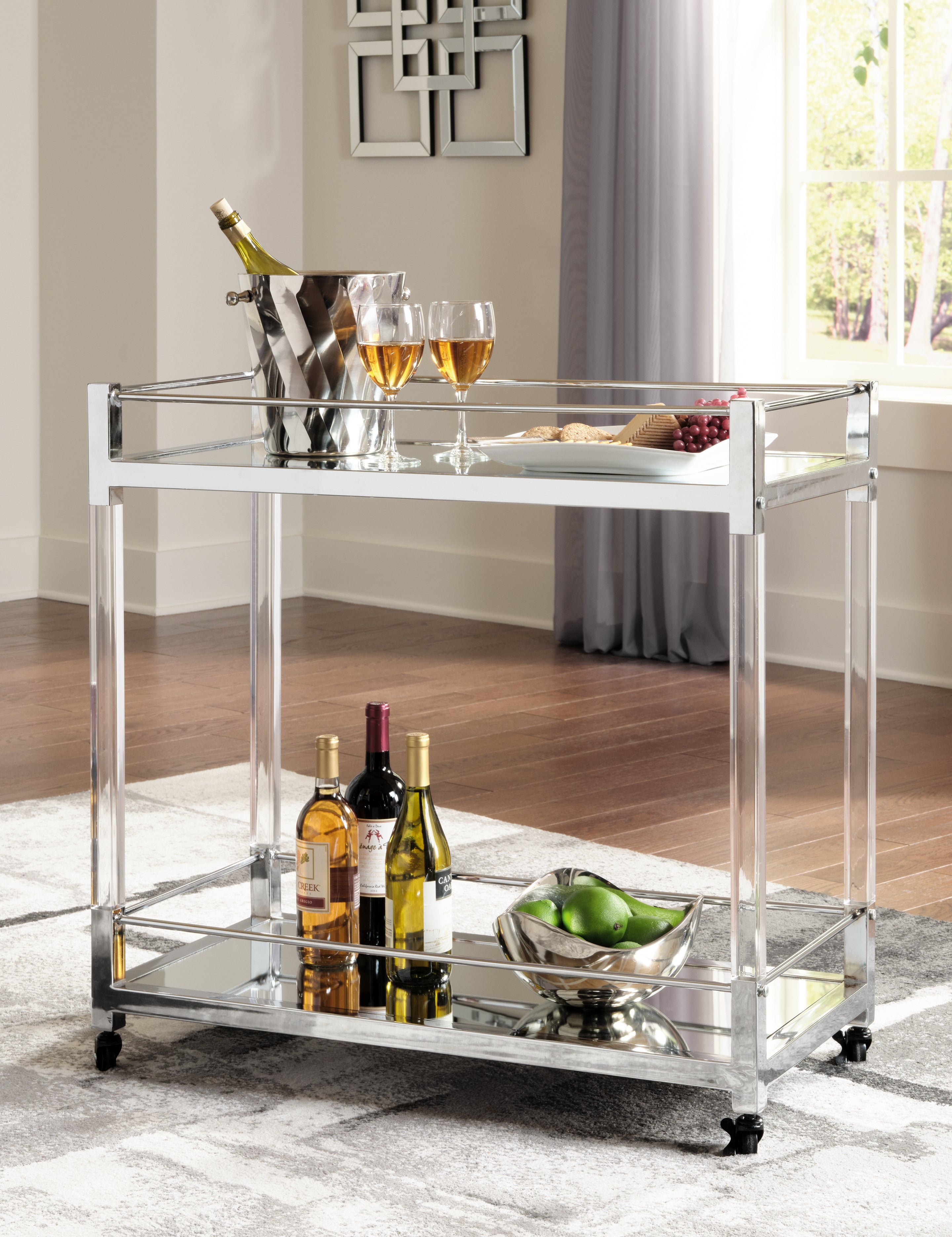 Furniture City Laplace - Ashley Furniture - Chaseton Accent Table - Bar Cart / Clear/Silver Finish - A4000501