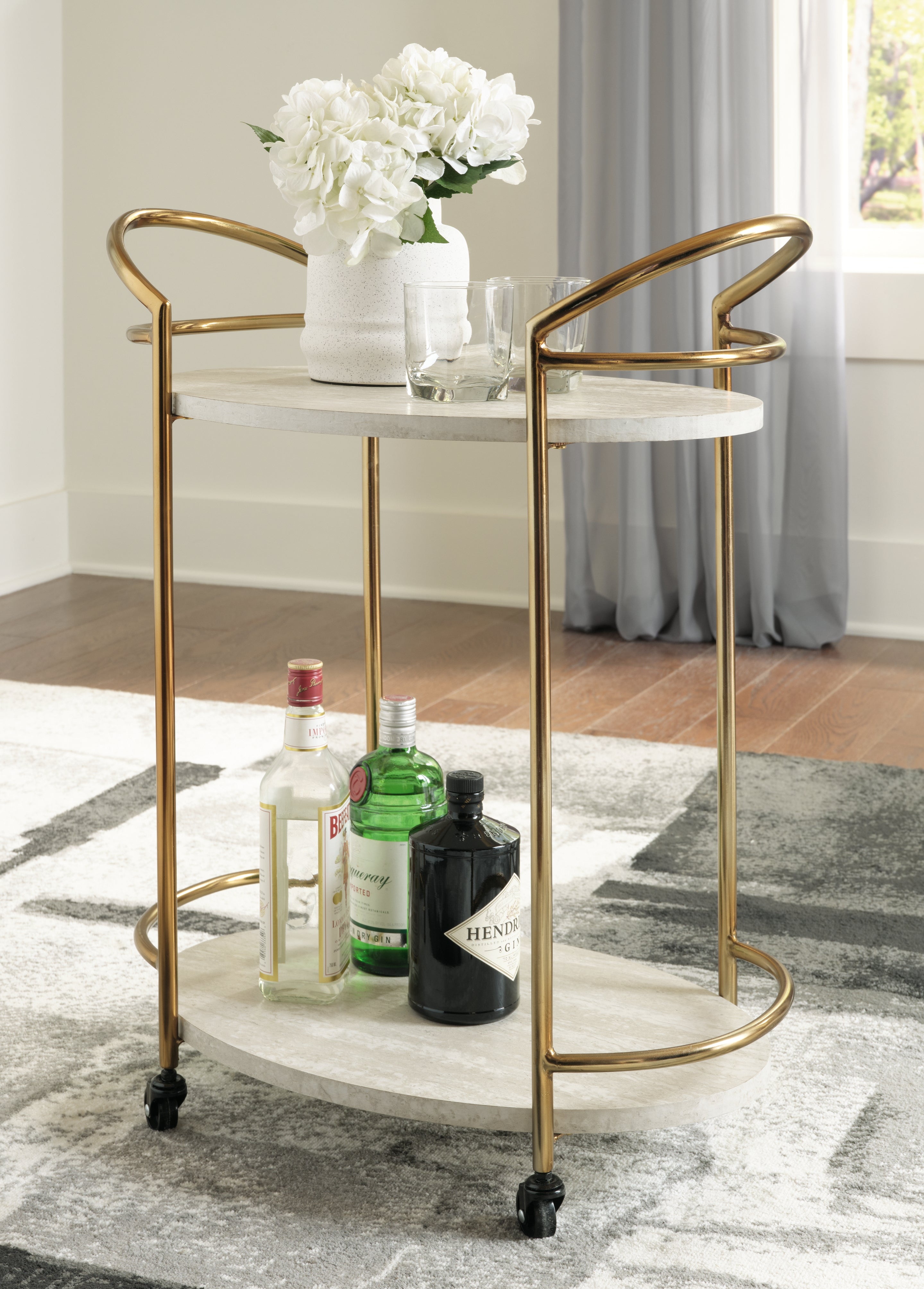 Furniture City Laplace - Ashley Furniture - Tarica Bar Cart - Bar Cart / Cream/Gold Finish - A4000502