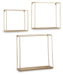 Furniture City Laplace - Ashley Furniture - Efharis Wall Decor - Wall Shelf Set (3/CN) / Natural/Gold Finish - A8010107