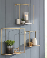 Furniture City Laplace - Ashley Furniture - Efharis Wall Decor - Wall Shelf Set (3/CN) / Natural/Gold Finish - A8010107