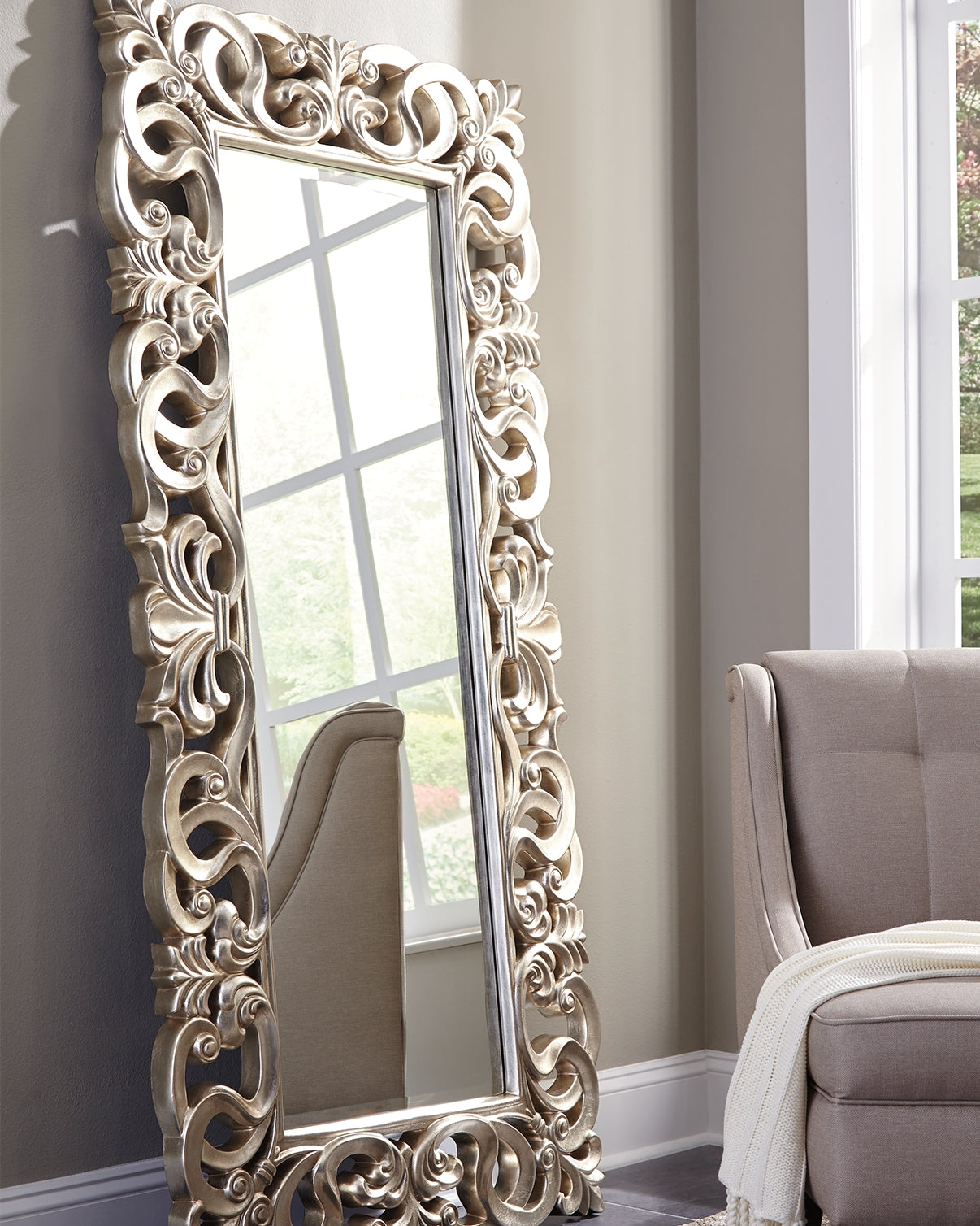 Furniture City Laplace - Ashley Furniture - Lucia Mirror - Floor Mirror / Antique Silver Finish - A8010123