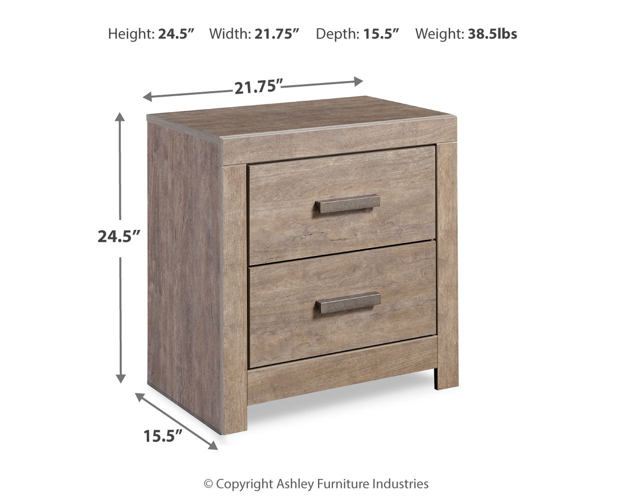 Furniture City Laplace - Ashley Furniture - Culverbach Bedroom - Two Drawer Night Stand / Gray - B070-92