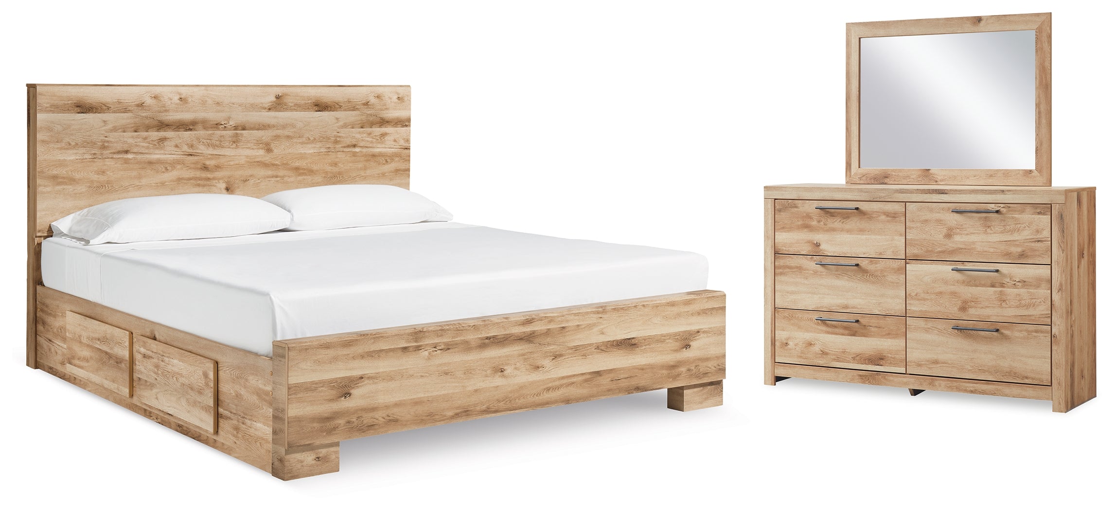 Furniture City Laplace - Ashley Furniture - Hyanna King Panel Bed with 2 Side Storage, Dresser and Mirror - King Panel Bed with 2 Side Storage, Dresser and Mirror - B1050B47