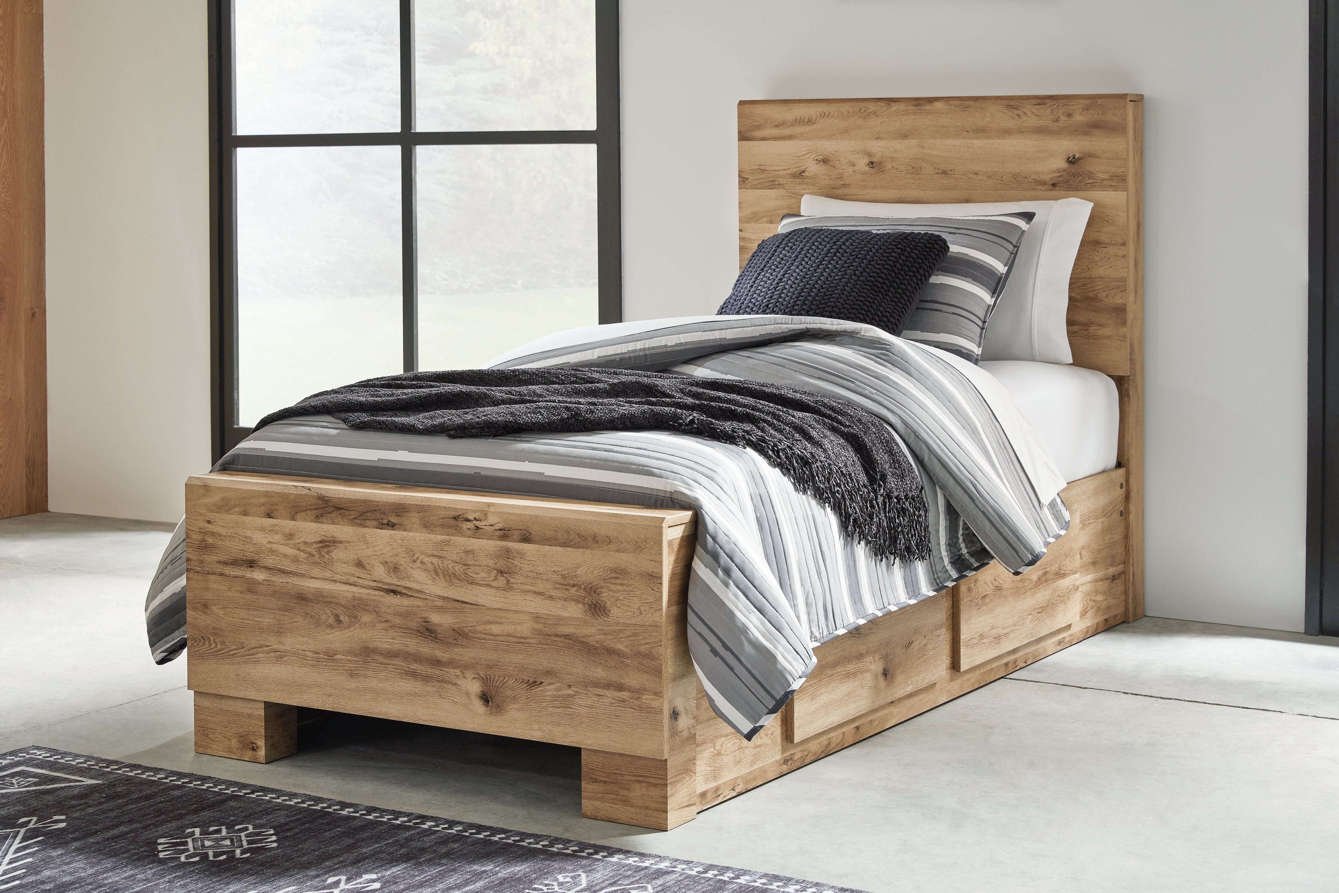 Furniture City Laplace - Ashley Furniture - Hyanna Bedroom - Twin Panel Bed with 1 Side Storage / Tan Brown - B1050B24
