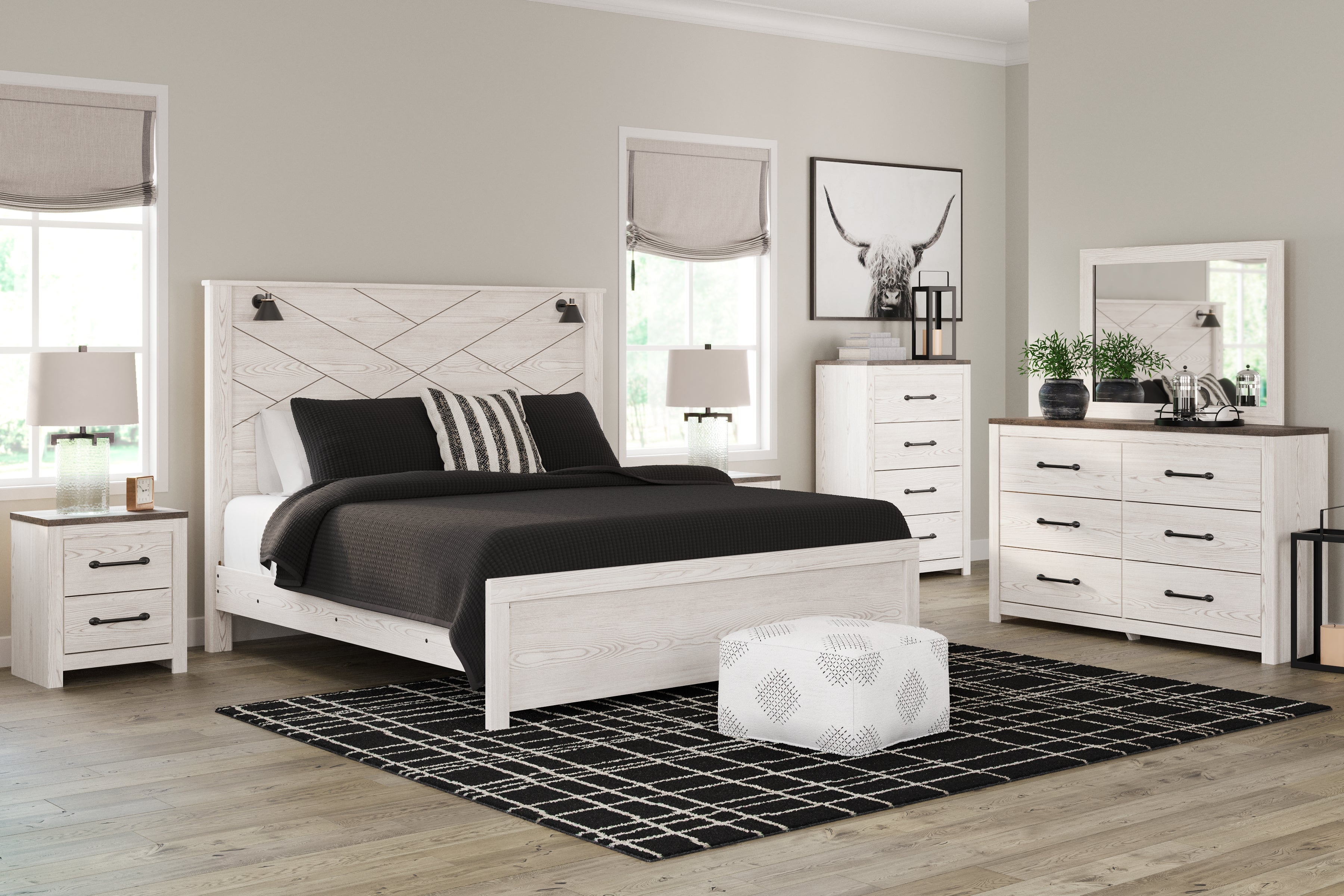 Furniture City Laplace - Ashley Furniture - Gerridan King Panel Bed, Dresser, Mirror, Chest and 2 Nightstands - King Panel Bed, Dresser, Mirror, Chest and 2 Nightstands - B1190B28