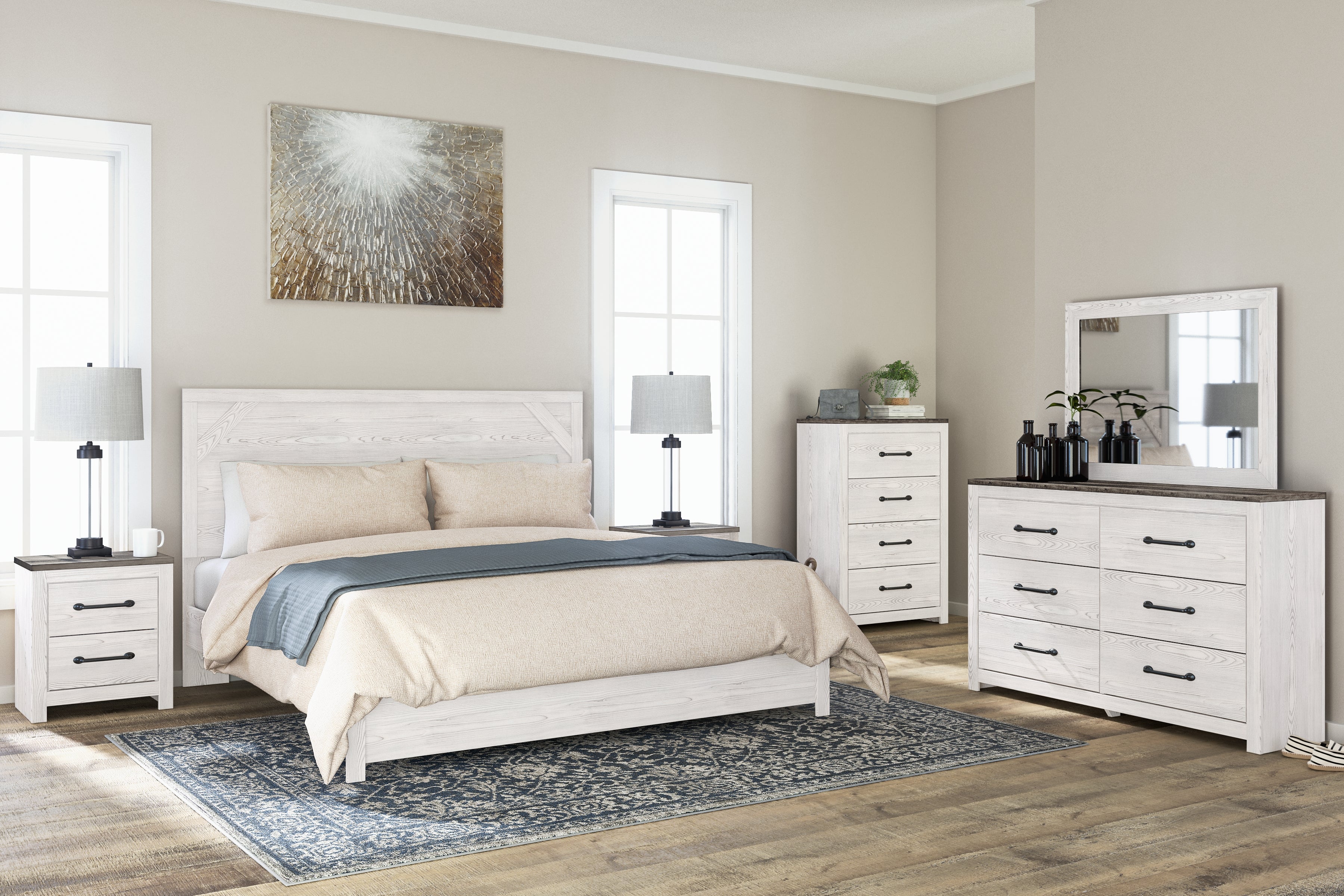 Furniture City Laplace - Ashley Furniture - Gerridan Bedroom - King Panel Bed / White/Gray - B1190B3