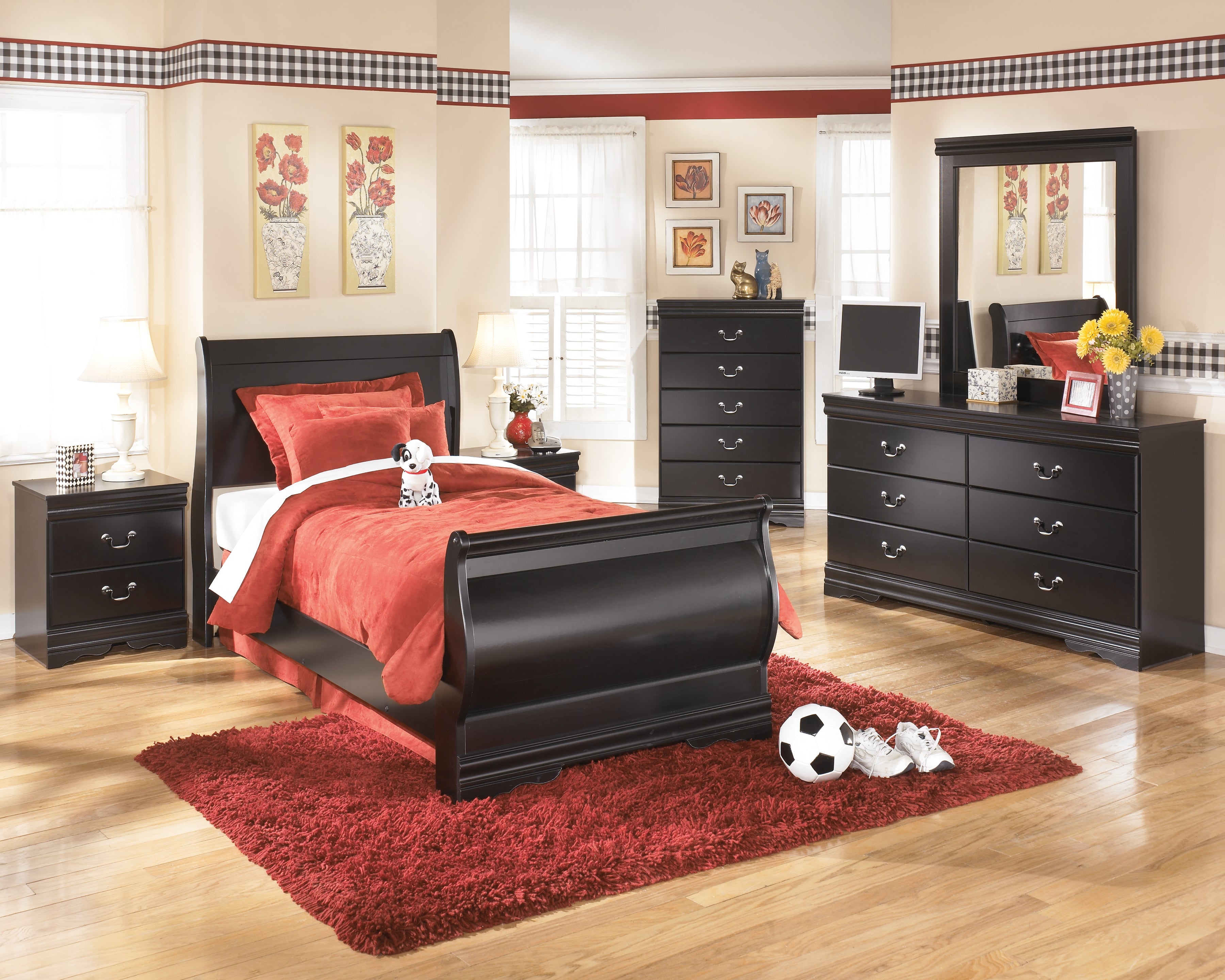 Furniture City Laplace - Ashley Furniture - Huey Vineyard Bedroom - Twin Sleigh Bed / Black - B128B5