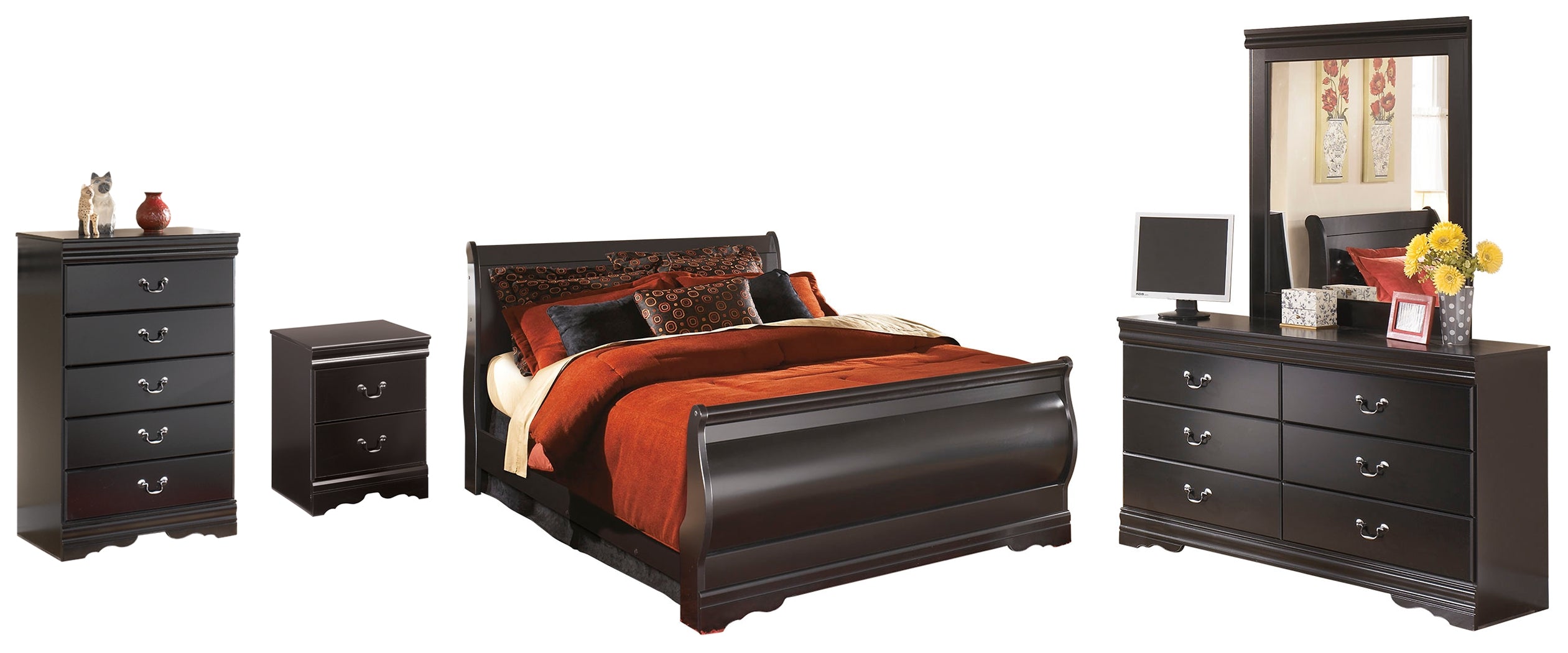Furniture City Laplace - Ashley Furniture - Huey Vineyard Queen Sleigh Bed with Dresser, Mirror, Chest and Nightstand - Queen Sleigh Bed with Dresser, Mirror, Chest and Nightstand - B128B24