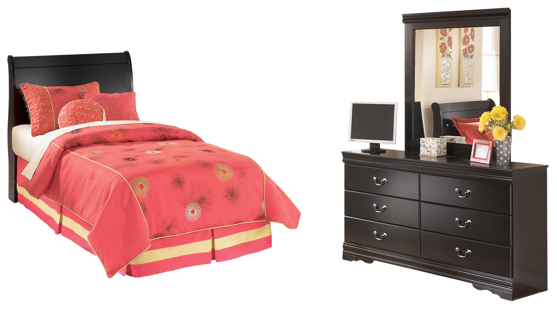 Furniture City Laplace - Ashley Furniture - Huey Vineyard Twin Sleigh Headboard, Dresser and Mirror - Twin Sleigh Headboard, Dresser and Mirror - B128B44