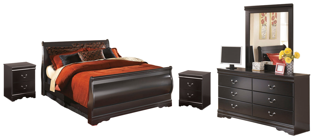 Furniture City Laplace - Ashley Furniture - Huey Vineyard Queen Sleigh Bed with Mirrored Dresser and 2 Nightstands - Queen Sleigh Bed with Mirrored Dresser and 2 Nightstands - B128B15