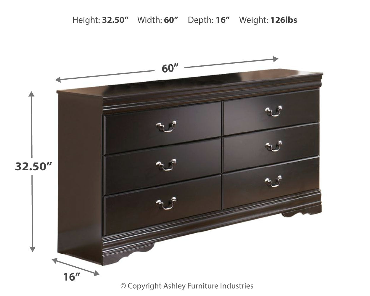 Furniture City Laplace - Ashley Furniture - Huey Vineyard Bedroom - Dresser and Mirror / Black - B128B1